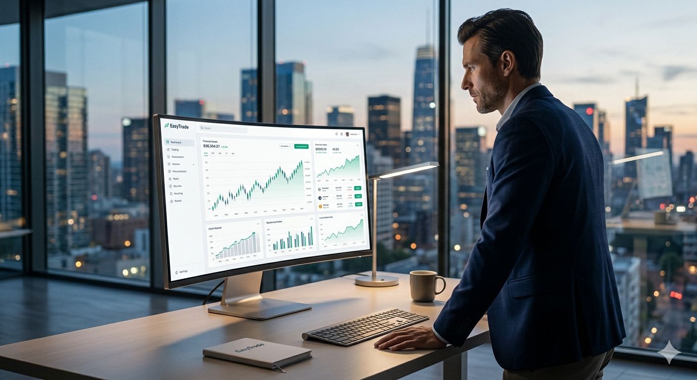 Modern trading dashboard with real-time financial charts and global markets